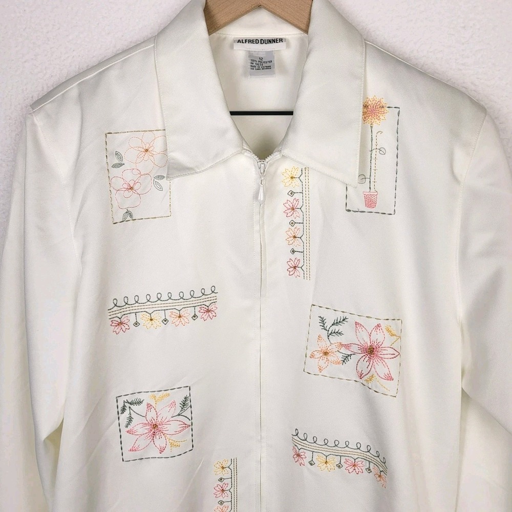 NWT Vintage Alfred Dunner Floral Embroidered Zip Jacket 12 Ivory Cottagecore - Picture 9 of 11